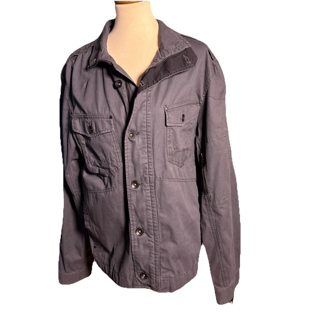 Helix Mens XL  Jacket Gray Military Style Cargo Pockets Buttons/ Full Zip Y2K